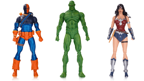 “Judas Contract” Deathstroke, “Dark Genesis” Swamp Thing, and “Amazo Virus” Wonder Woman. $28 dólares cada una, en tiendas en septiembre 2016.